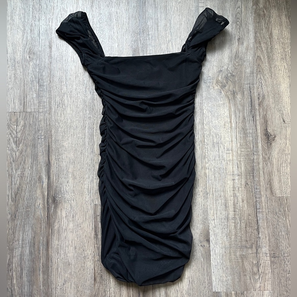 Princess Polly Black Ruched Short Cap Sleeve Mini Dress